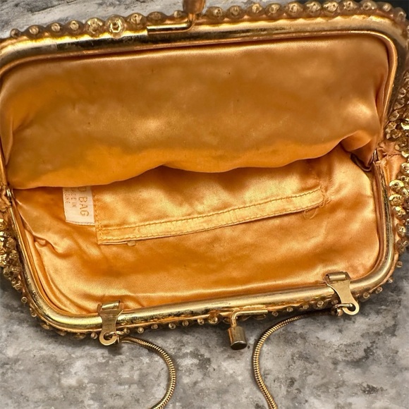 1950s Vintage Gold Beaded Evening Bag | Sequin Clutch w/ Snake Chain | Free S/H - Picture 3 of 4